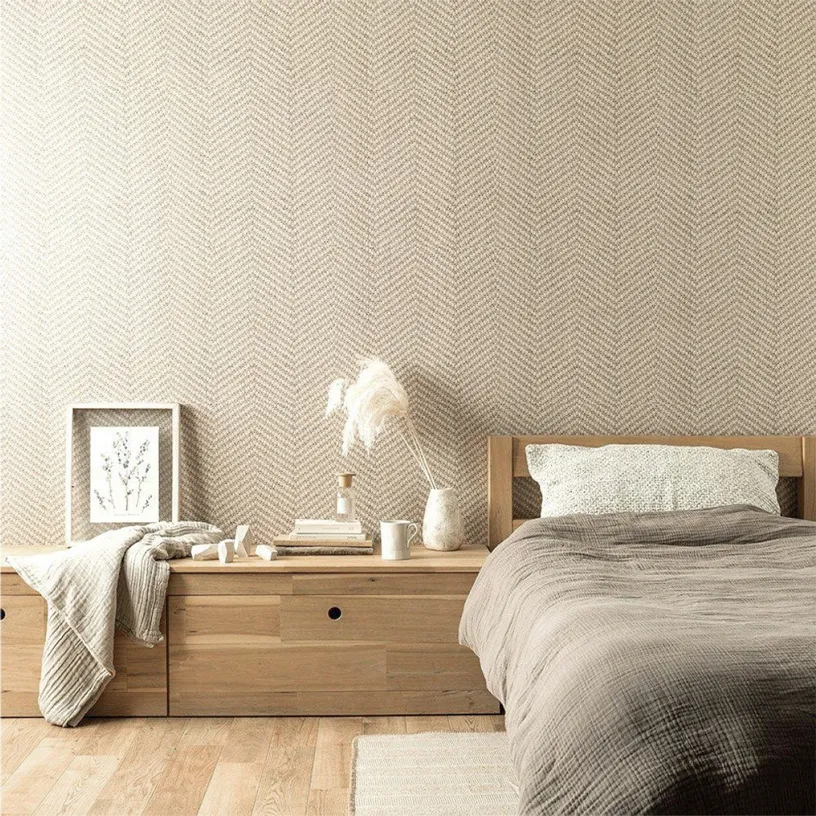 rattan weave wallpaper on bedroom